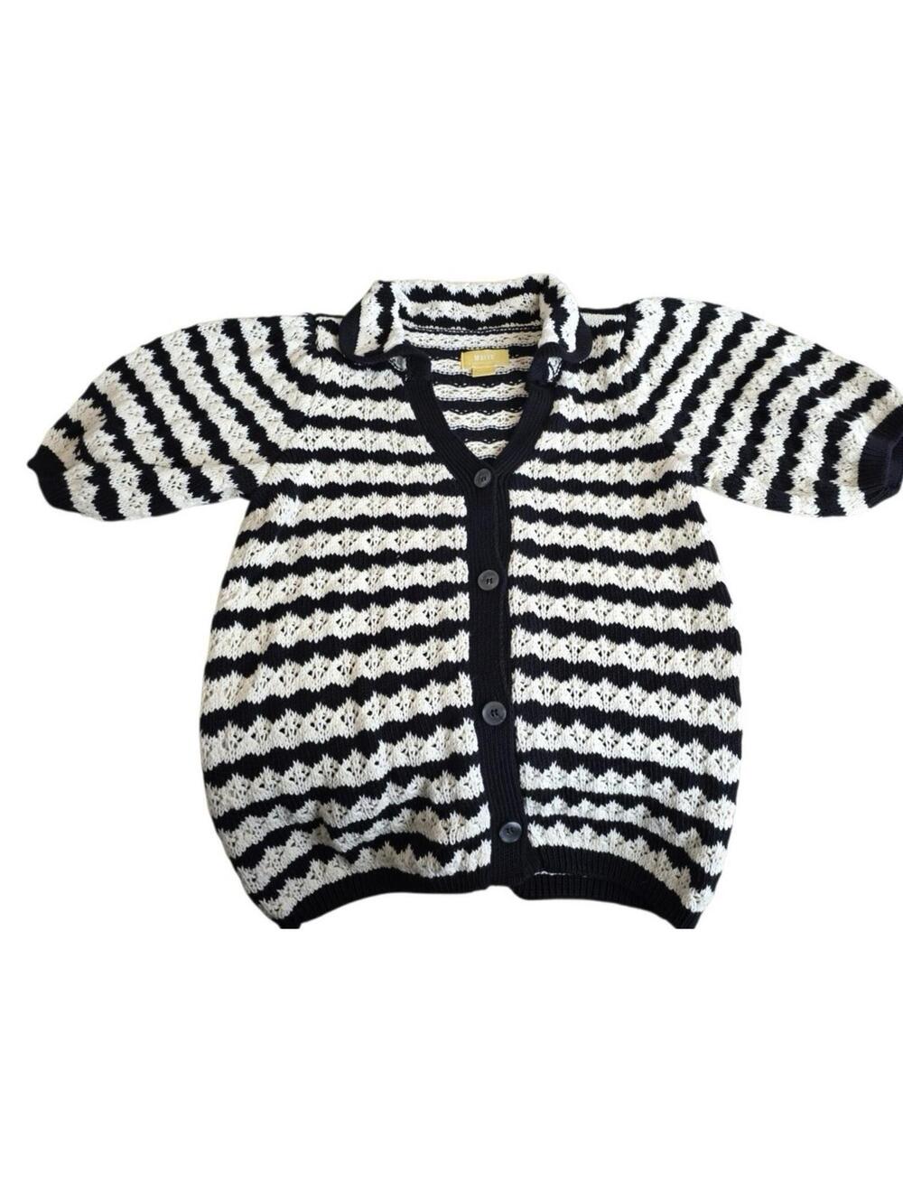Anthropologie Sweater Women's Size Medium Cream/Black Maeve The Greta Cardigan